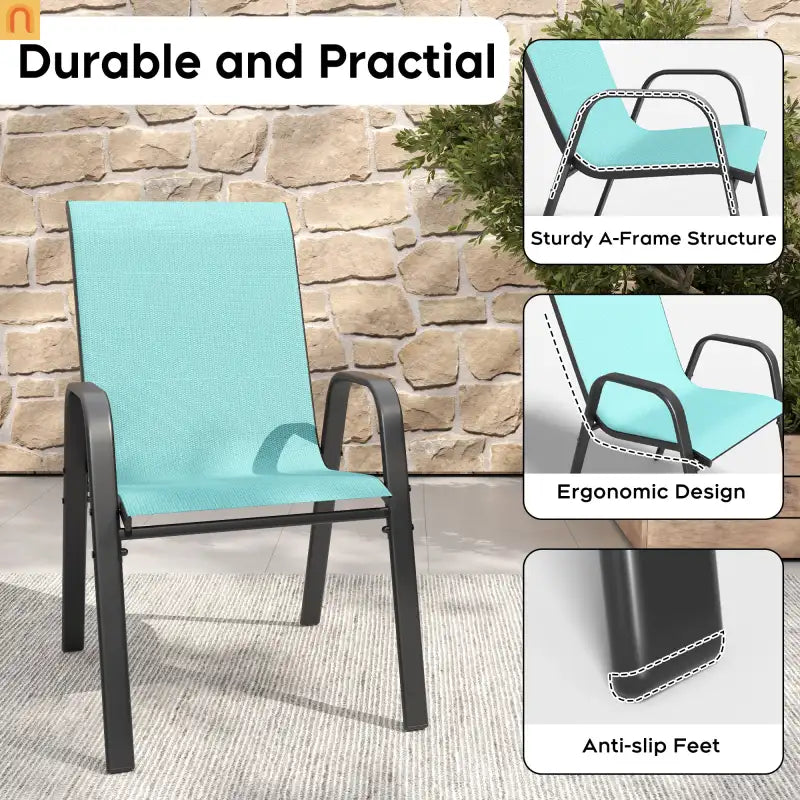 Outdoor Dining Chair Metal Sky Blue Ergonomic Set of 6 350 LB