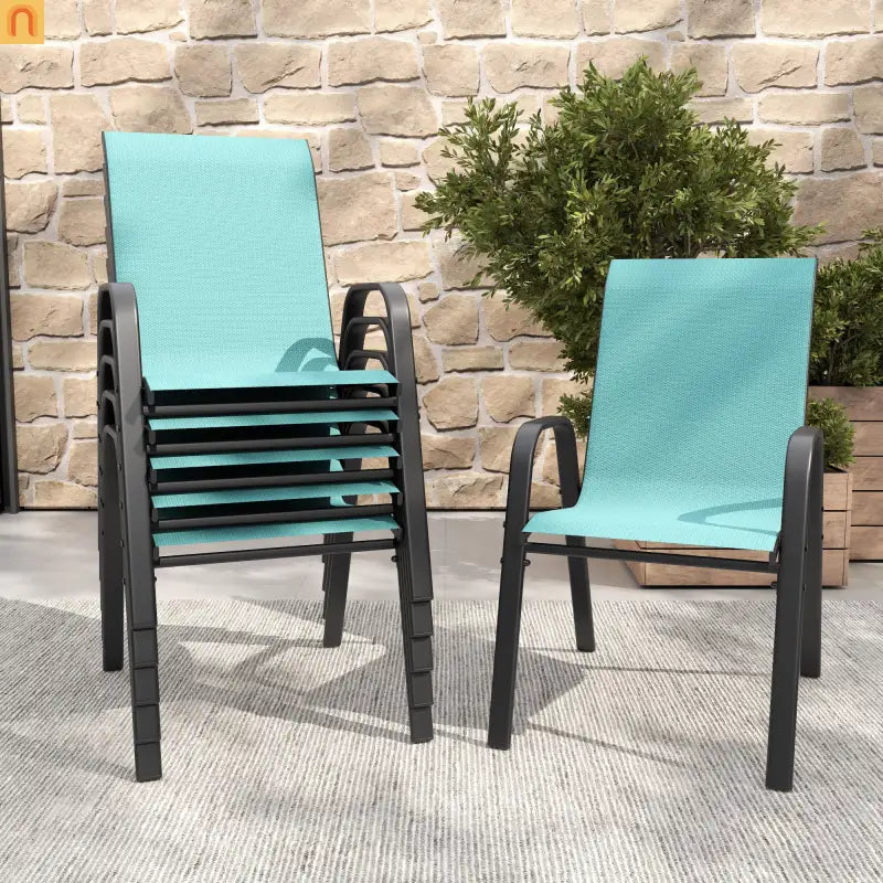 Outdoor Dining Chair Metal Sky Blue Ergonomic Set of 6 350 LB