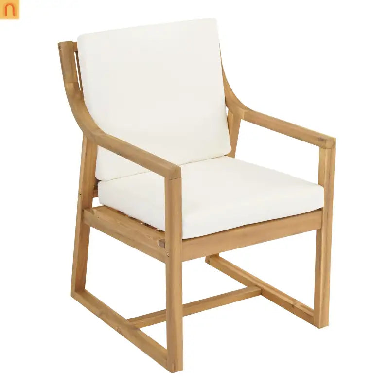 Outdoor Dining Set Acacia Wood Light Teak Beige Cushions 5 Piece Seats 4