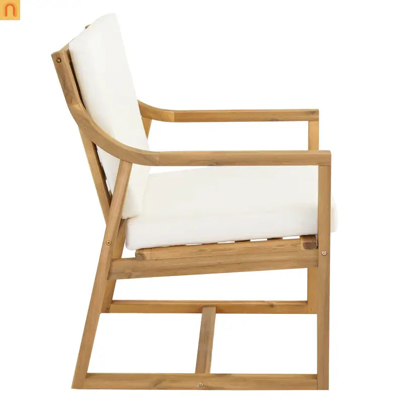 Outdoor Dining Set Acacia Wood Light Teak Beige Cushions 5 Piece Seats 4