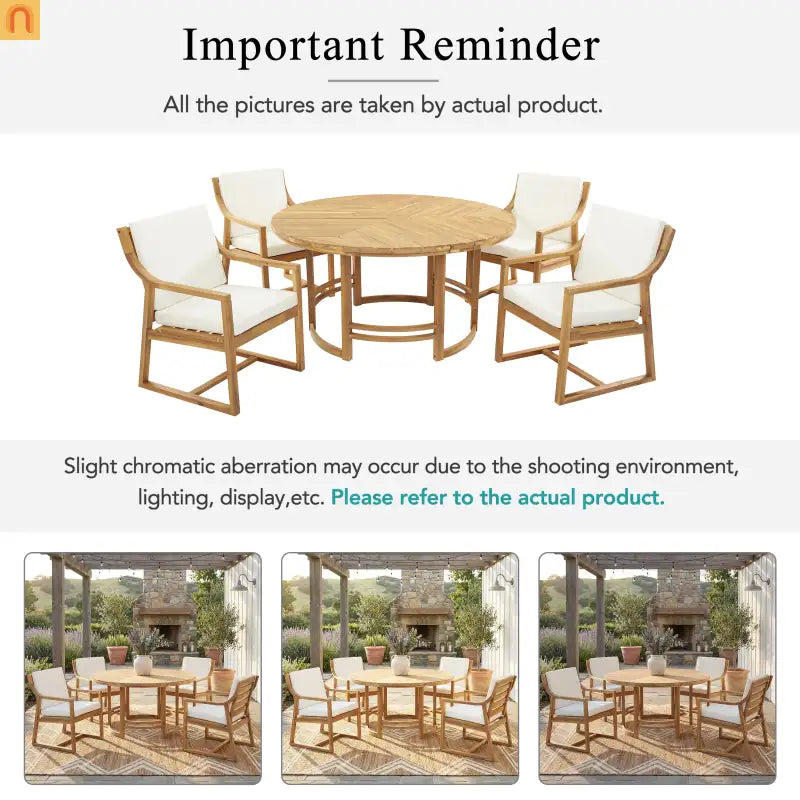 Outdoor Dining Set Acacia Wood Light Teak Beige Cushions 5 Piece Seats 4