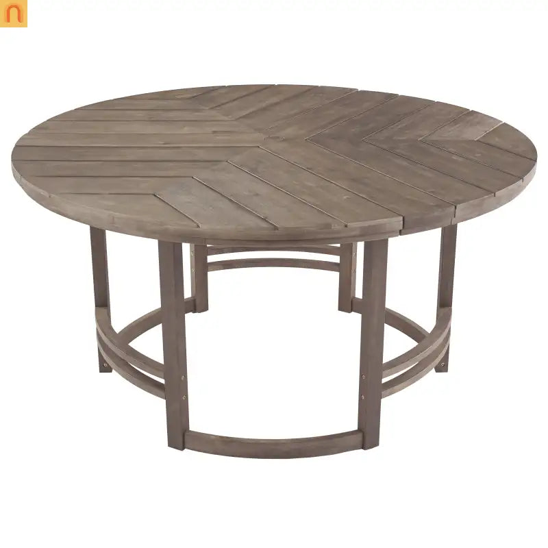 Outdoor Dining Set Acacia Wood Beige Cushions 5 Piece Umbrella Hole