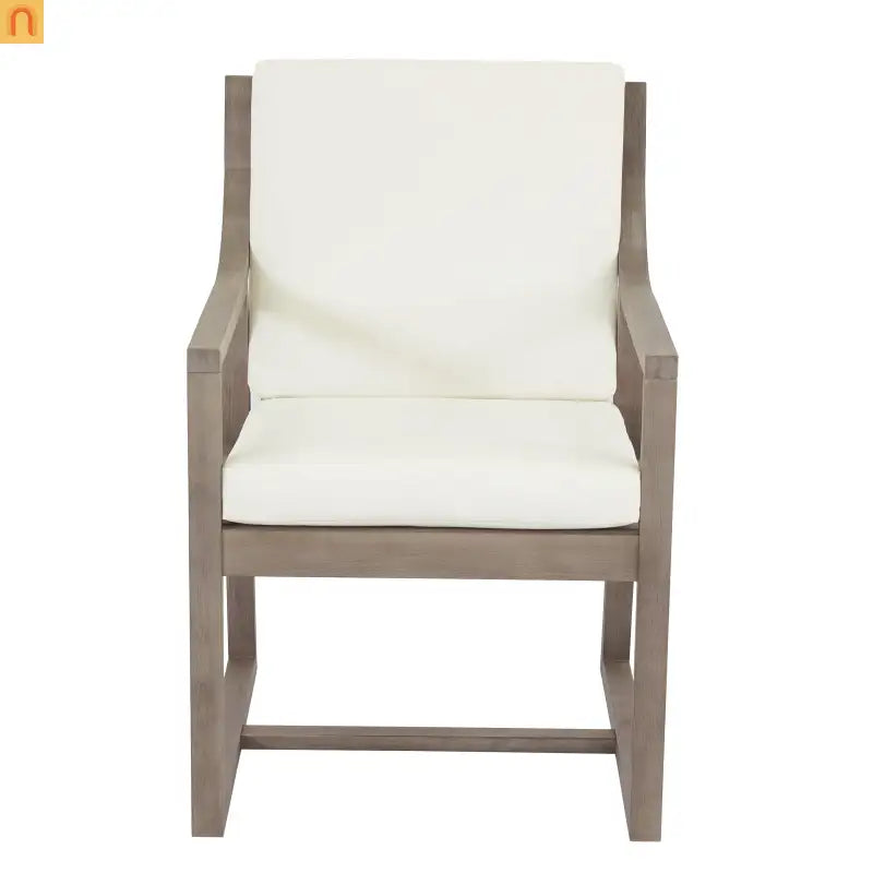 Outdoor Dining Set Acacia Wood Beige Cushions 5 Piece Umbrella Hole