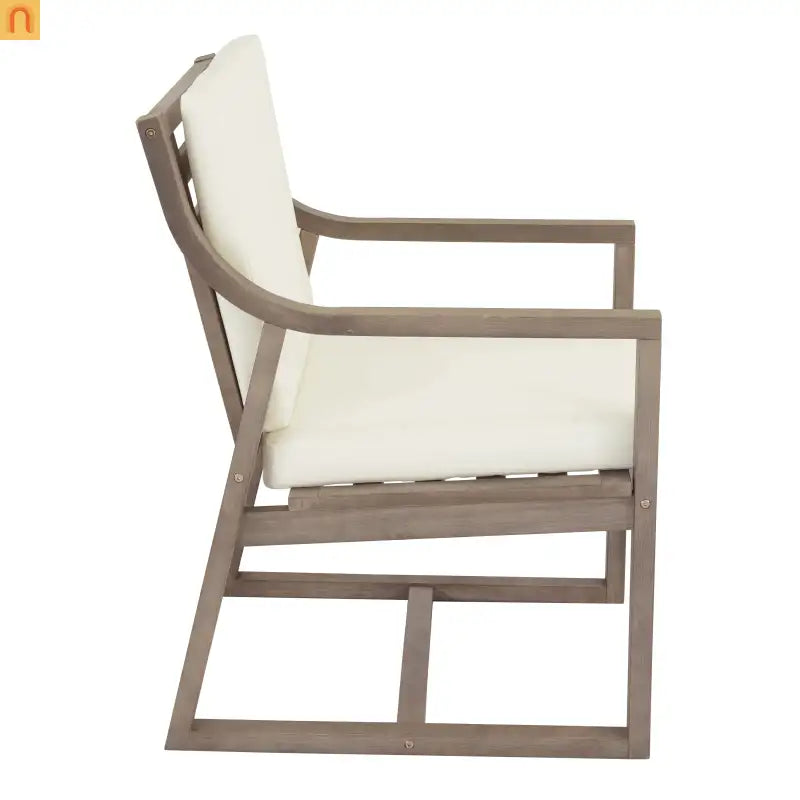 Outdoor Dining Set Acacia Wood Beige Cushions 5 Piece Umbrella Hole