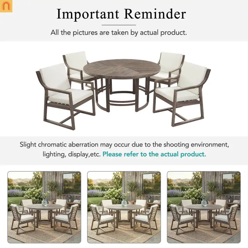 Outdoor Dining Set Acacia Wood Beige Cushions 5 Piece Umbrella Hole