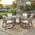 Outdoor Dining Set Acacia Wood Beige Cushions 5 Piece Umbrella Hole