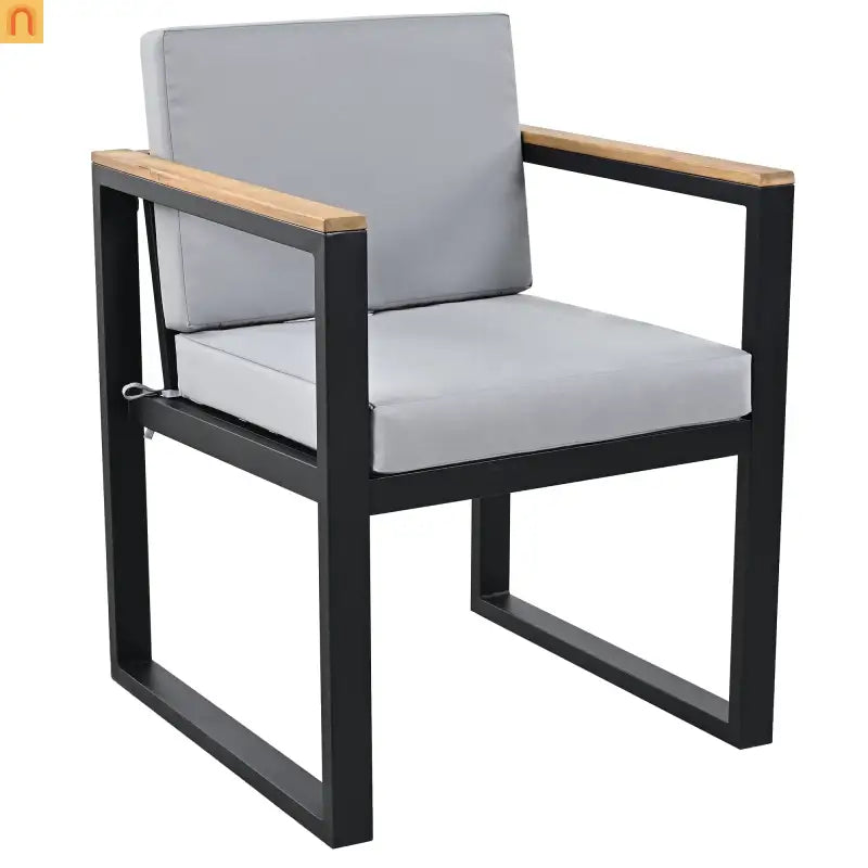 Outdoor Dining Set Acacia Wood Steel Gray Cushion 7 Piece Umbrella Hole