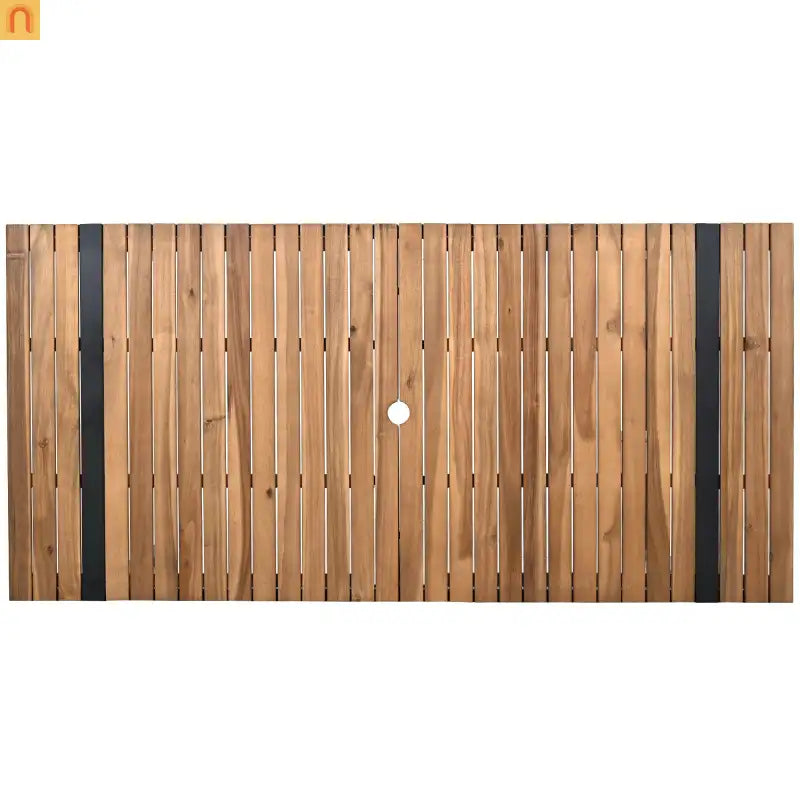 Outdoor Dining Set Acacia Wood Steel Gray Cushion 7 Piece Umbrella Hole
