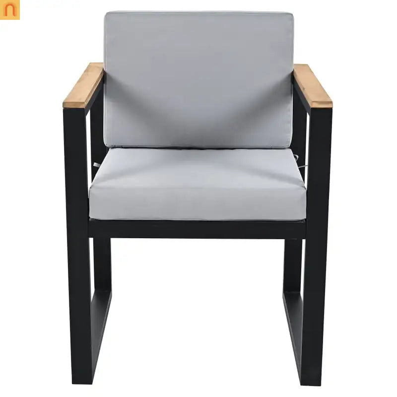 Outdoor Dining Set Acacia Wood Steel Gray Cushion 7 Piece Umbrella Hole