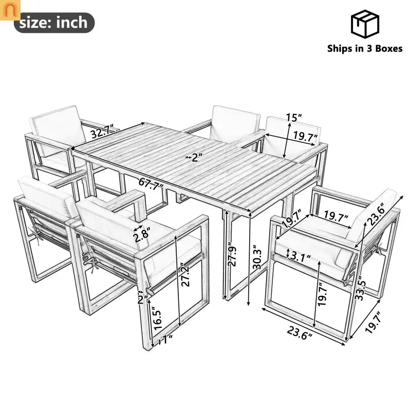 Outdoor Dining Set Acacia Wood Steel Gray Cushion 7 Piece Umbrella Hole