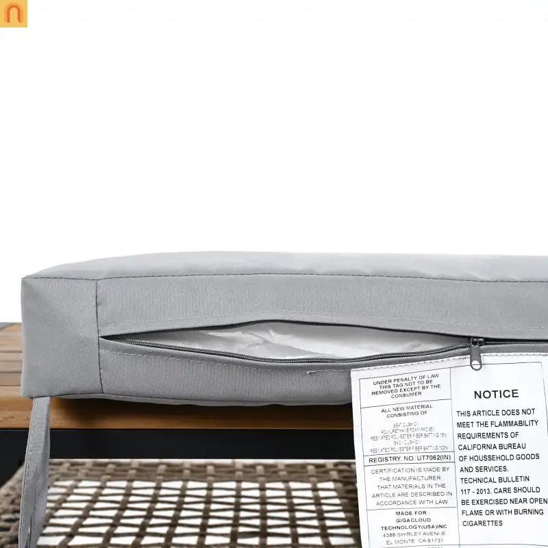 Outdoor Dining Set Acacia Wood Steel Gray Cushion 7 Piece Umbrella Hole