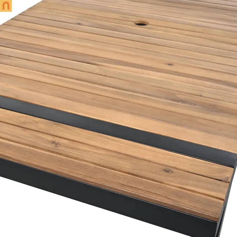 Outdoor Dining Set Acacia Wood Steel Gray Cushion 7 Piece Umbrella Hole