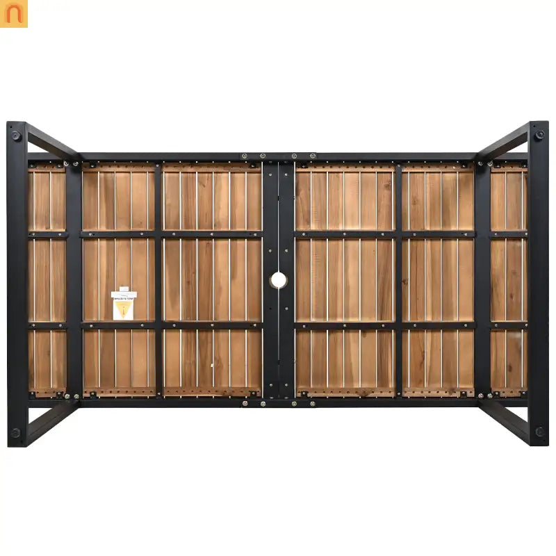 Outdoor Dining Set Acacia Wood Steel Gray Cushion 7 Piece Umbrella Hole