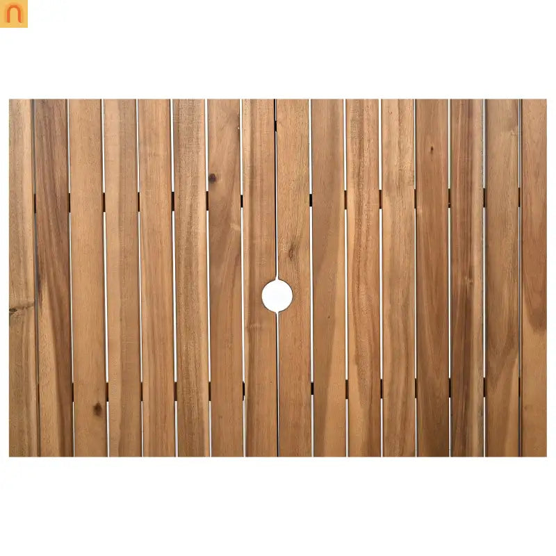 Outdoor Dining Set Acacia Wood Steel Gray Cushion 7 Piece Umbrella Hole