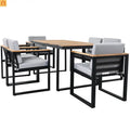 Outdoor Dining Set Acacia Wood Steel Gray Cushion 7 Piece Umbrella Hole