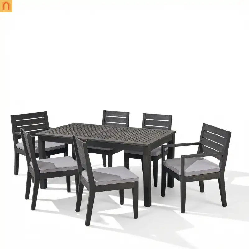 Outdoor Dining Set Acacia Wood Expandable 7 Piece Two-Tone Gray