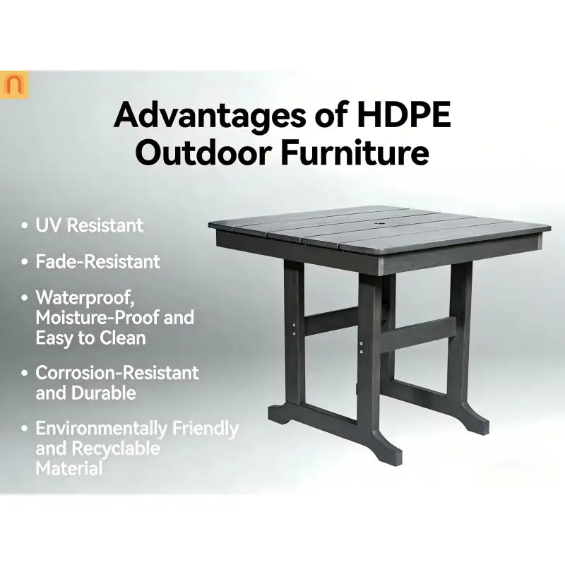 Outdoor Dining Set HDPE Gray Square Umbrella Hole 5 Piece Seats 4