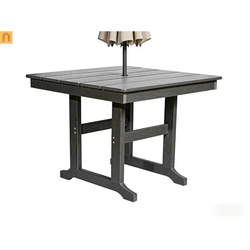 Outdoor Dining Set HDPE Gray Square Umbrella Hole 5 Piece Seats 4