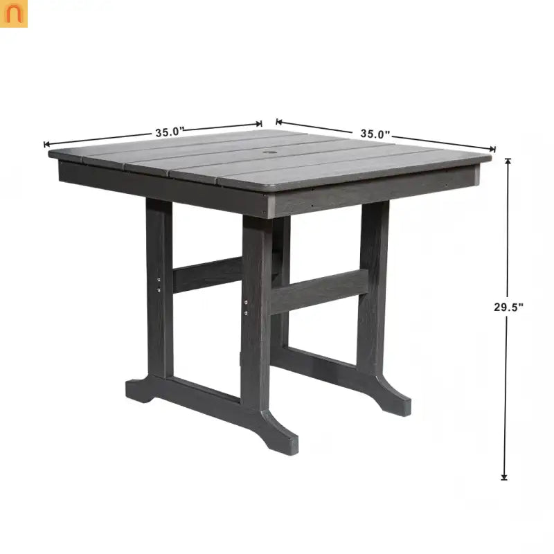 Outdoor Dining Set HDPE Gray Square Umbrella Hole 5 Piece Seats 4