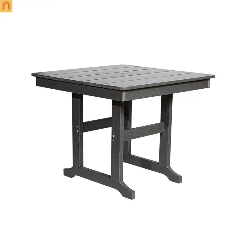 Outdoor Dining Set HDPE Gray Square Umbrella Hole 5 Piece Seats 4