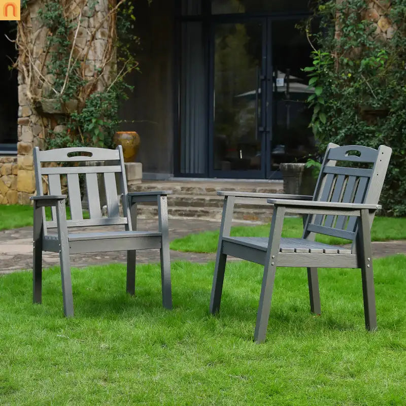 Outdoor Dining Set HDPE Gray Square Umbrella Hole 5 Piece Seats 4
