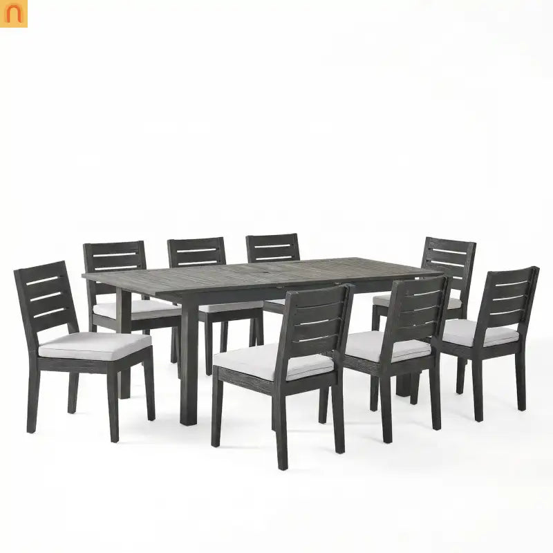 Outdoor Dining Set Acacia Wood Extendable Umbrella Hole 9 Piece Seats 8