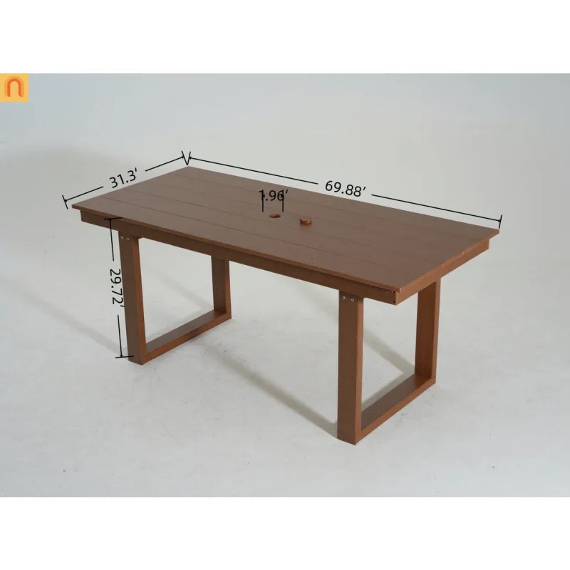 Outdoor Dining Set HDPE Brown 7 Piece Umbrella Hole Seats 6