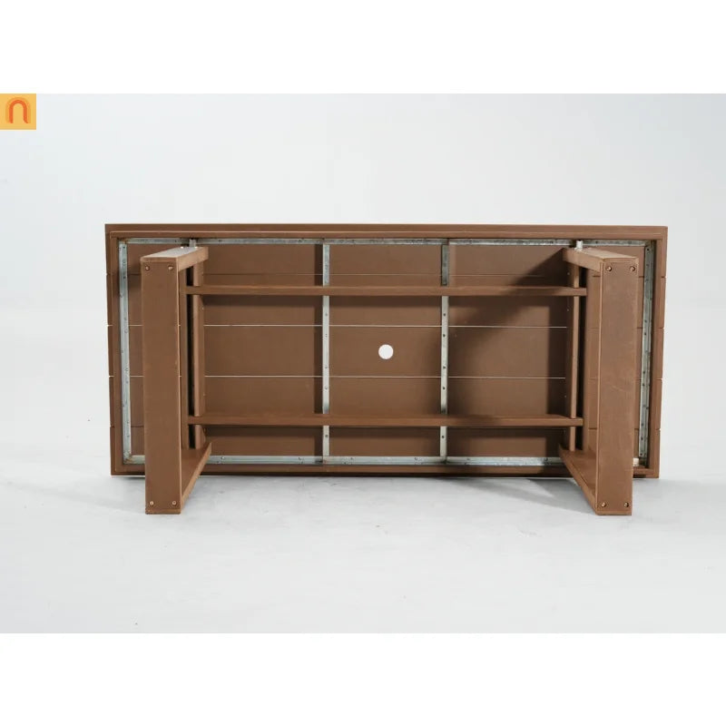 Outdoor Dining Set HDPE Brown 7 Piece Umbrella Hole Seats 6
