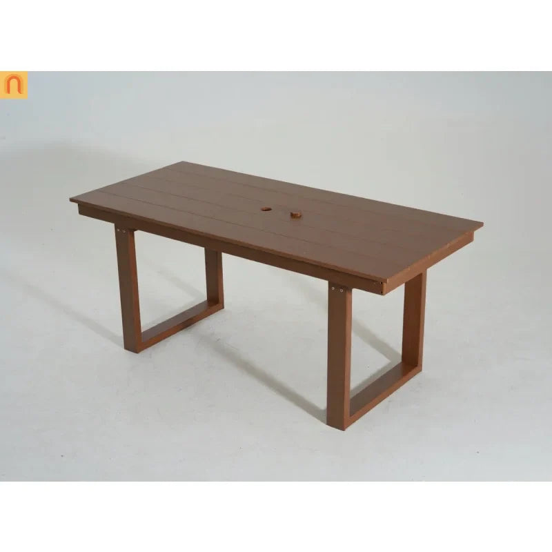 Outdoor Dining Set HDPE Brown 7 Piece Umbrella Hole Seats 6