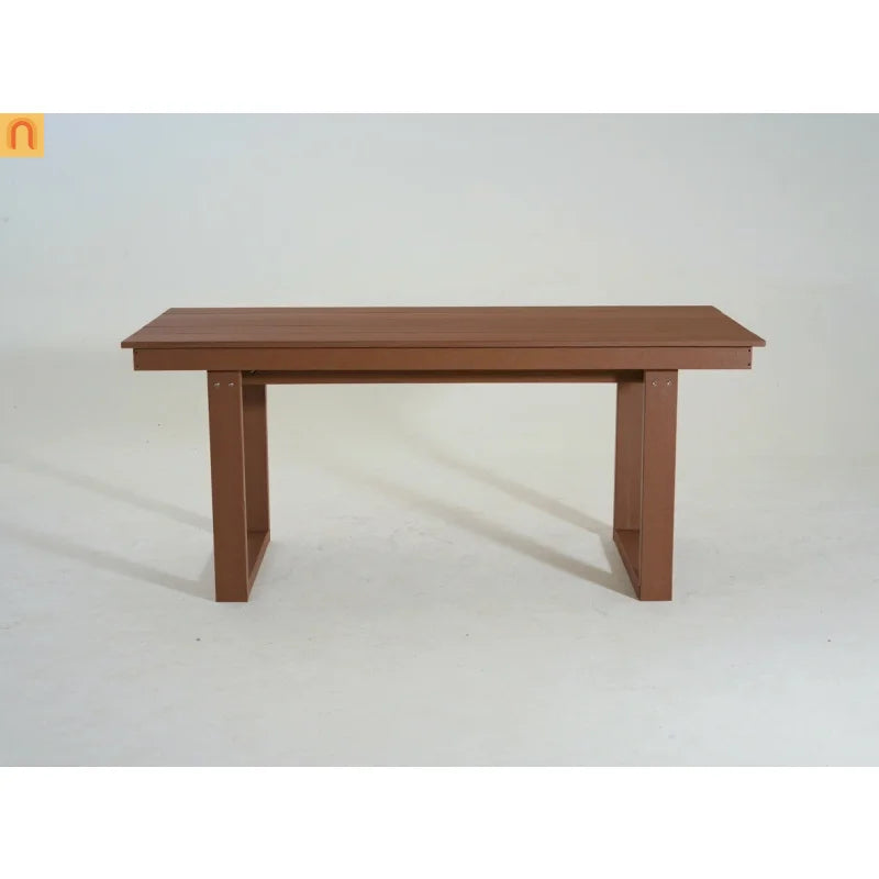 Outdoor Dining Set HDPE Brown 7 Piece Umbrella Hole Seats 6