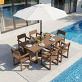 Outdoor Dining Set HDPE Brown 7 Piece Umbrella Hole Seats 6
