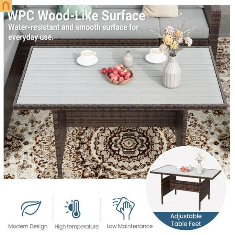 Outdoor Dining Set PE Rattan Steel Gray 7 Piece Modular Seats 9