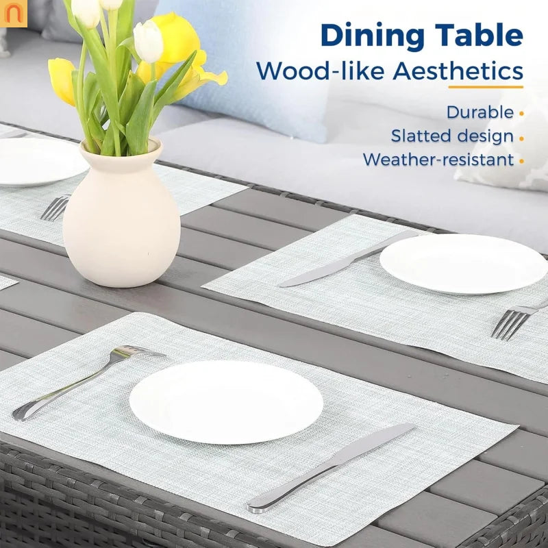 Outdoor Dining Set PE Rattan Steel Gray 7 Piece Modular Seats 9