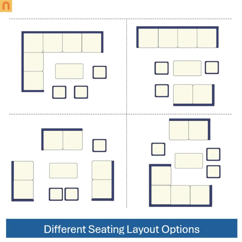 Outdoor Dining Set PE Rattan Steel Gray 7 Piece Modular Seats 9
