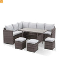 Outdoor Dining Set PE Rattan Steel Gray 7 Piece Modular Seats 9