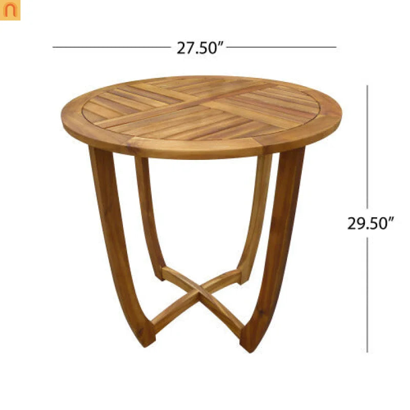 Outdoor Bistro Set Acacia Wood Wicker Chair Teak Beige Cushion 3 Piece