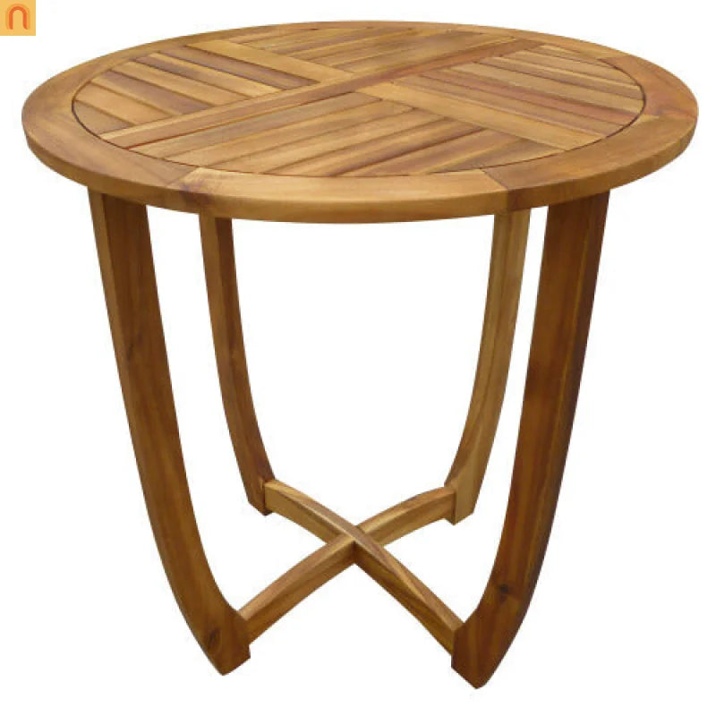 Outdoor Bistro Set Acacia Wood Wicker Chair Teak Beige Cushion 3 Piece