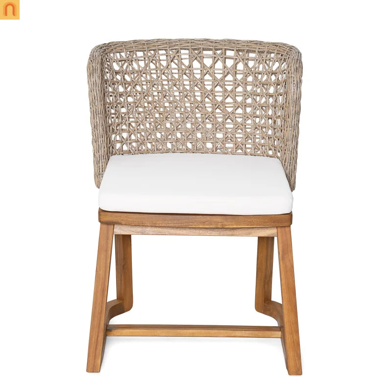 Outdoor Bistro Set Acacia Wood Wicker Chair Teak Beige Cushion 3 Piece