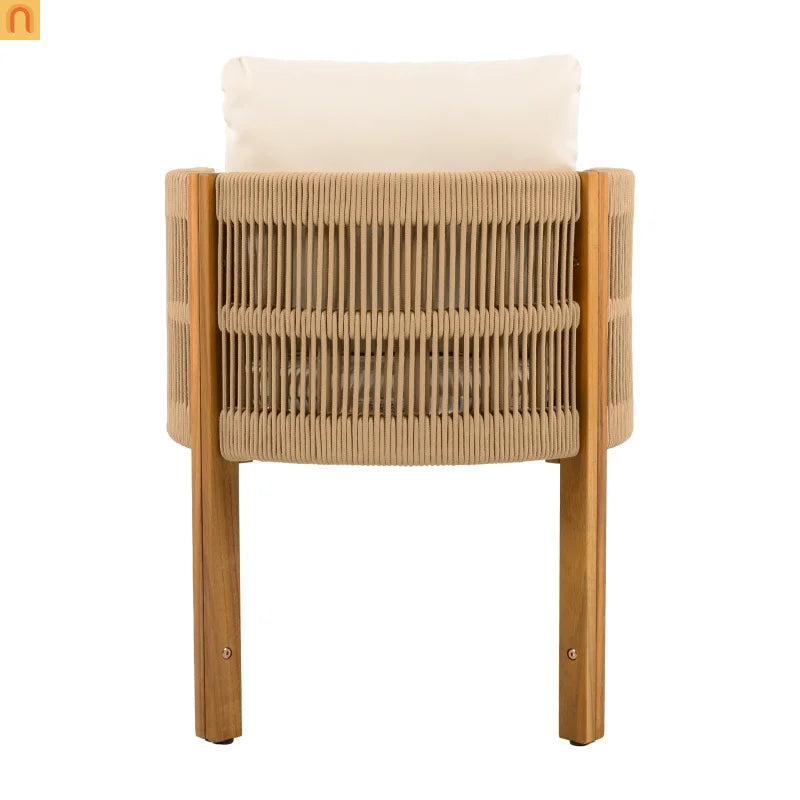 Outdoor Dining Set Round Teak Table Rope Chairs 5pc