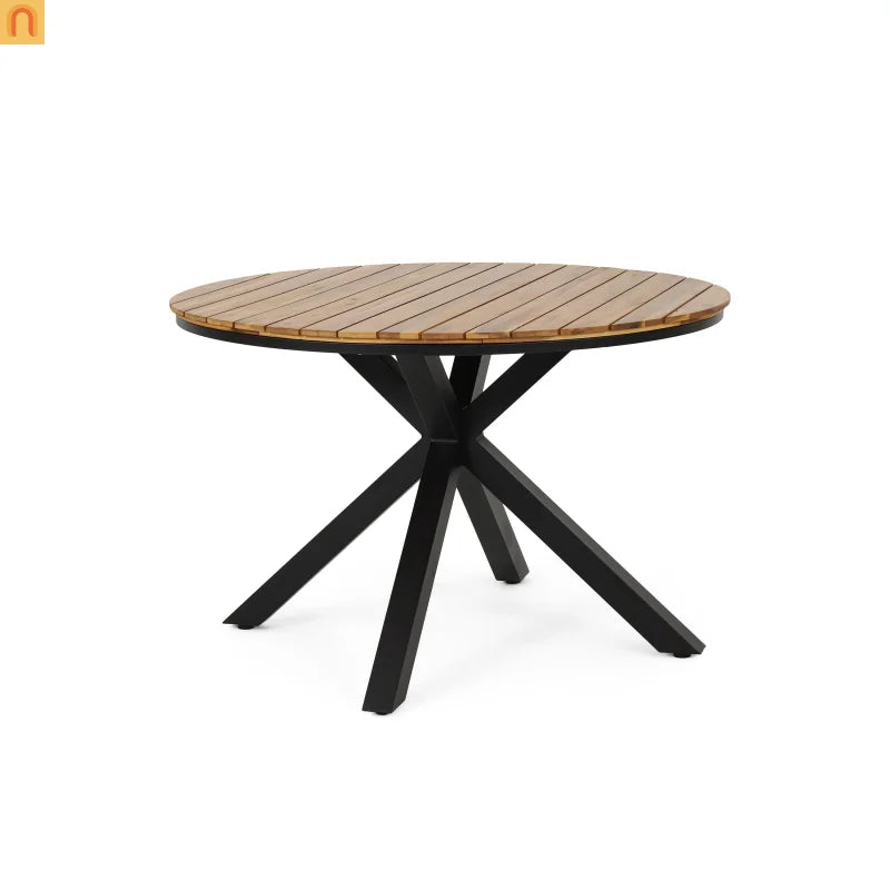 Outdoor Dining Set Round Teak Table Rope Chairs 5pc