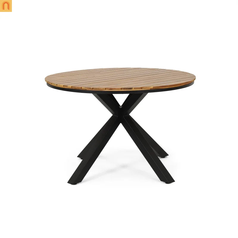 Outdoor Dining Set Round Teak Table Rope Chairs 5pc