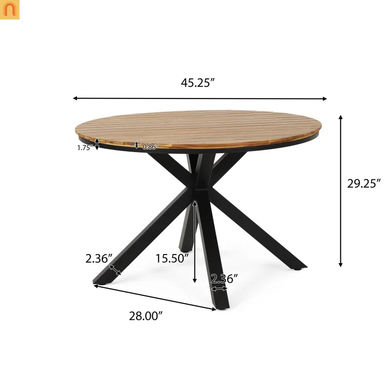 Outdoor Dining Set Round Teak Table Rope Chairs 5pc
