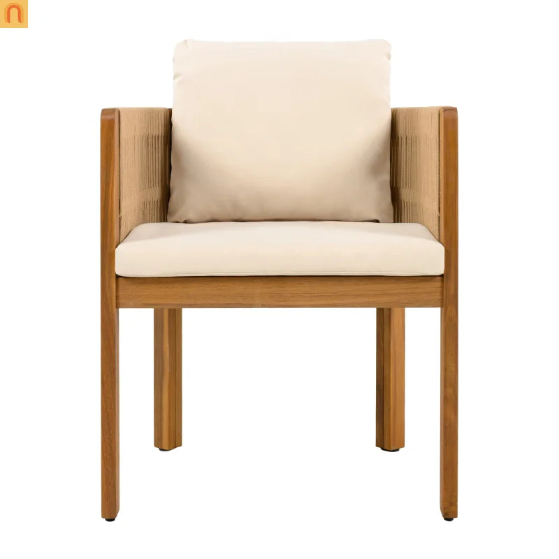 Outdoor Dining Set Round Teak Table Rope Chairs 5pc