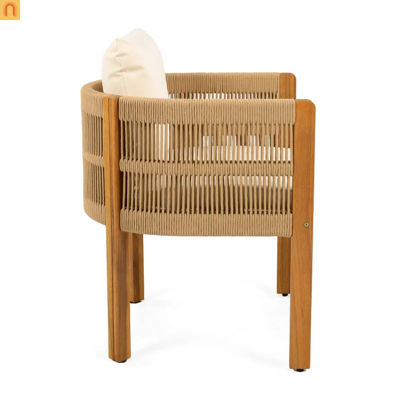 Outdoor Dining Set Round Teak Table Rope Chairs 5pc