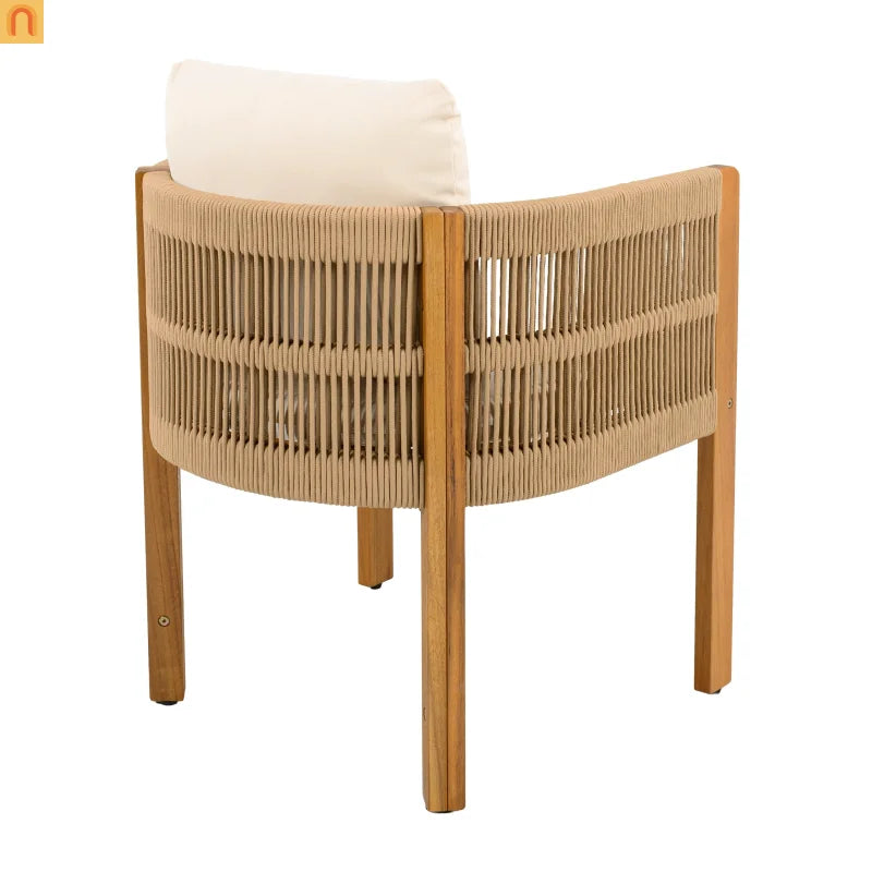 Outdoor Dining Set Round Teak Table Rope Chairs 5pc