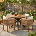 Outdoor Dining Set Round Teak Table Rope Chairs 5pc