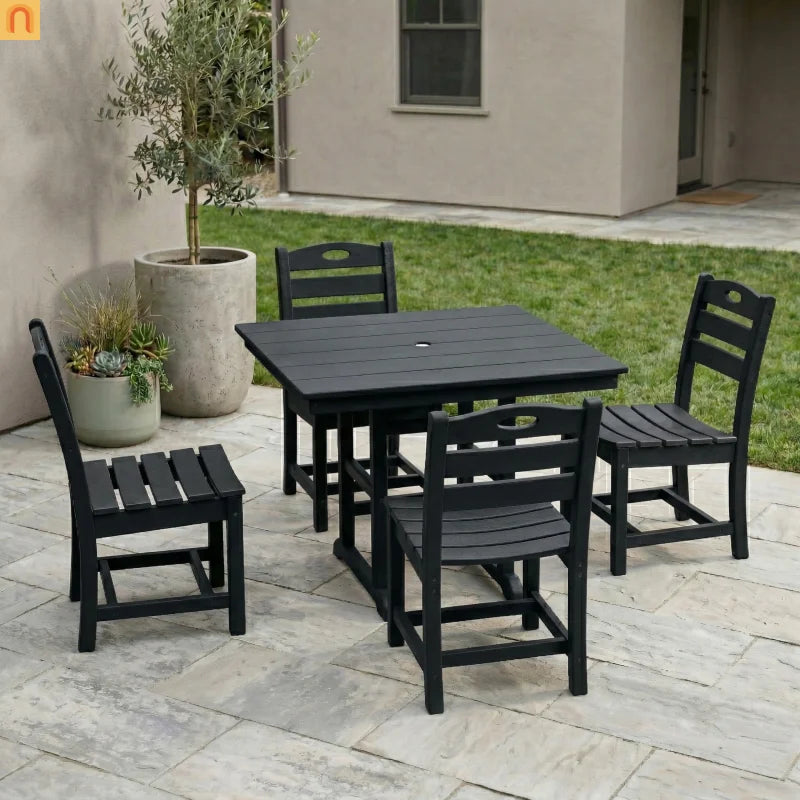 Outdoor Dining Set HDPE Black Square Table 5 Piece Seats 4