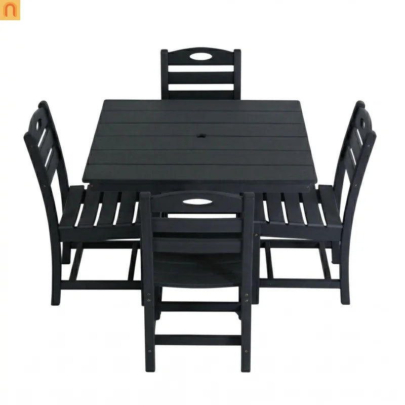 Outdoor Dining Set HDPE Black Square Table 5 Piece Seats 4