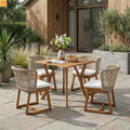 Outdoor Dining Set Acacia Wood Wicker Chair Teak Beige Cushion 5 Piece