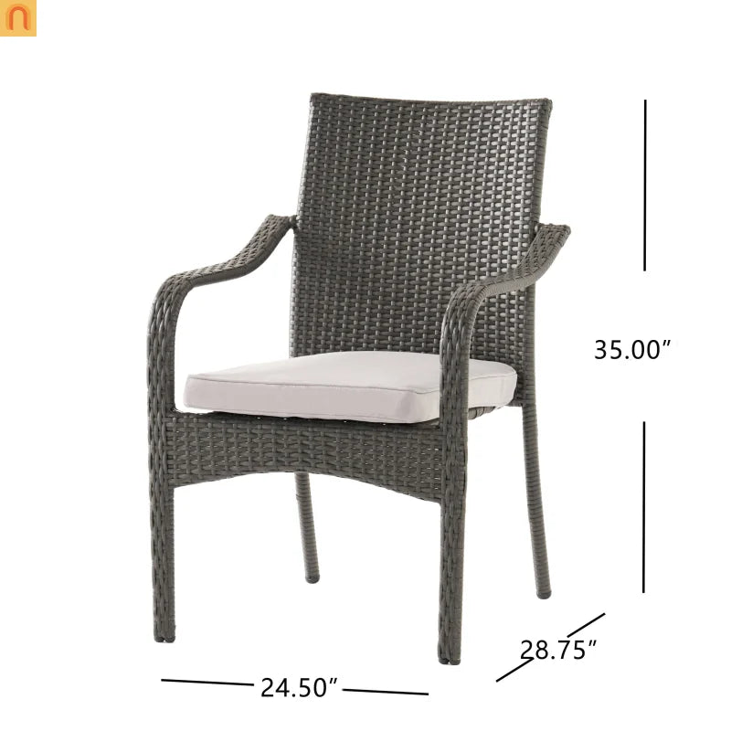 Outdoor Dining Set Acacia Wood Teak Gray Wicker 5 Piece Seats 4